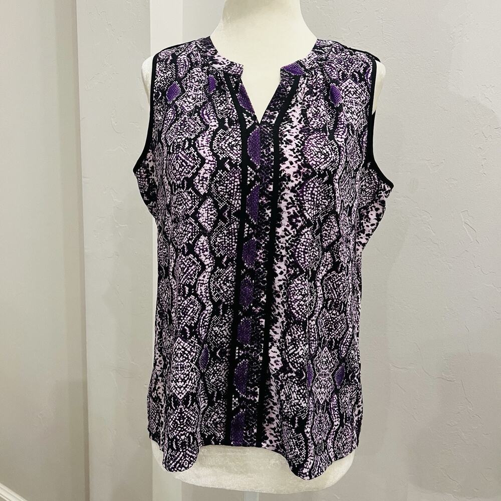 Calvin Klein Women's Petite PM Sleeveless Pullover Blouse Purple Reptile Print